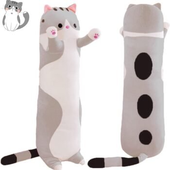 Long Cat Plush Pillow Soft Cat Body Pillow, Long Cat Stuffed Animal Cotton Kitten Sleeping Throw Pillow Gift for Kids Girlfriend(50CM,Grey)