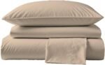 Full Size Thermoregulating Bed Sheet Set, 4 Piece Bedding, 600 Thread Count, Breathable & Cooling Sheets, Sateen, 100% Peruvian Pima Cotton, Latte