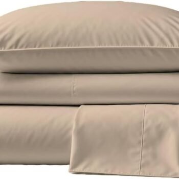 Full Size Thermoregulating Bed Sheet Set, 4 Piece Bedding, 600 Thread Count, Breathable & Cooling Sheets, Sateen, 100% Peruvian Pima Cotton, Latte