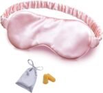 Silk Sleep Mask, 100% Mulberry Silk Eye Mask for Sleeping, Double Layer Filling and Elastic Strap, Travel and Nap, Soft Eye Cover Eyeshade with Luxury Bag and Ear Plugs, Pink