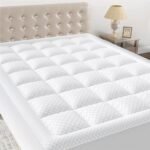 Queen Quilted Fitted Mattress Pad Elastic Fitted Mattress Protector Cooling Soft Mattress Cover Stretches up to 21 Inches Deep, Machine Washable Mattress Topper (60x80 inch, White)