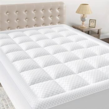 Queen Quilted Fitted Mattress Pad Elastic Fitted Mattress Protector Cooling Soft Mattress Cover Stretches up to 21 Inches Deep, Machine Washable Mattress Topper (60x80 inch, White)