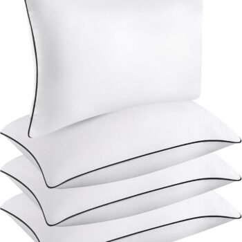 Hotel Quality Cooling Standard Size Bed Pillows Set of 4 - Soft, Firm, and Supportive Down Alternative Pillows for Back, Stomach, and Side Sleepers