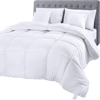 Comforter Duvet Insert, Quilted Comforter with Corner Tabs, Box Stitched Down Alternative Comforters Queen Size (White)