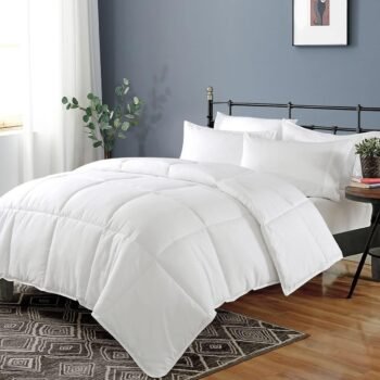 100% Cotton Cover Down Alternative Comforter Queen Size, Ultra-Soft Duvet Insert for All Seasons, Breathable GRS Microfiber Quilted Medium Warm Bed Comforter (88x88”, White)