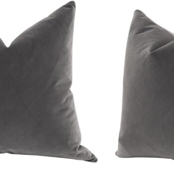 26 Inch Set of 2 Accent Throw Pillows, Down Fill, Dark Gray Velvet