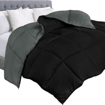 Comforter Duvet Insert, Quilted Comforter with Corner Tabs, Box Stitched Down Alternative Comforters King Size (Black/Grey)