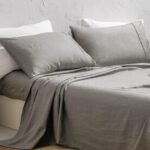 100% Washed French Linen Sheet Set-King Size-Charcoal Linen-4 Pieces (1 Flat Sheet, 1 Fitted Sheet & 2 Pillowcases), 16" Deep Pocket, Breathable,Ultra Soft and Durable