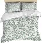 Green Botanical Comforter Cover , Vintage Leaf Pastoral Rustic 4 Piece Bedding Set with Zipper Closure All Season Duvet Cover for Child Girls Boys, Breathable, Soft