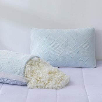 Shredded Memory Foam Cooling Soft Bamboo Viscose Pillows Queen Size Set of 2, Adjustable Hypoallergenic Hotel Quality Pillows for Side, Back or Stomach Sleeper,  Certified