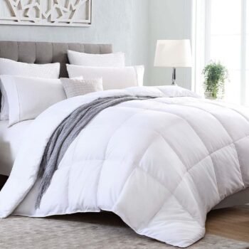 Queen Comforter Duvet Insert - All Season Quilted Ultra Soft Breathable Down Alternative, Box Stitch White Comforter with Corner Tabs, 90x90