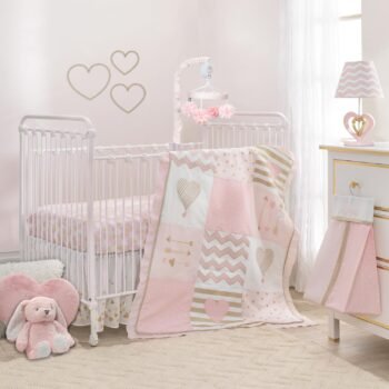 Pink/Gold Girl Heart 4 Piece Crib Bedding Set